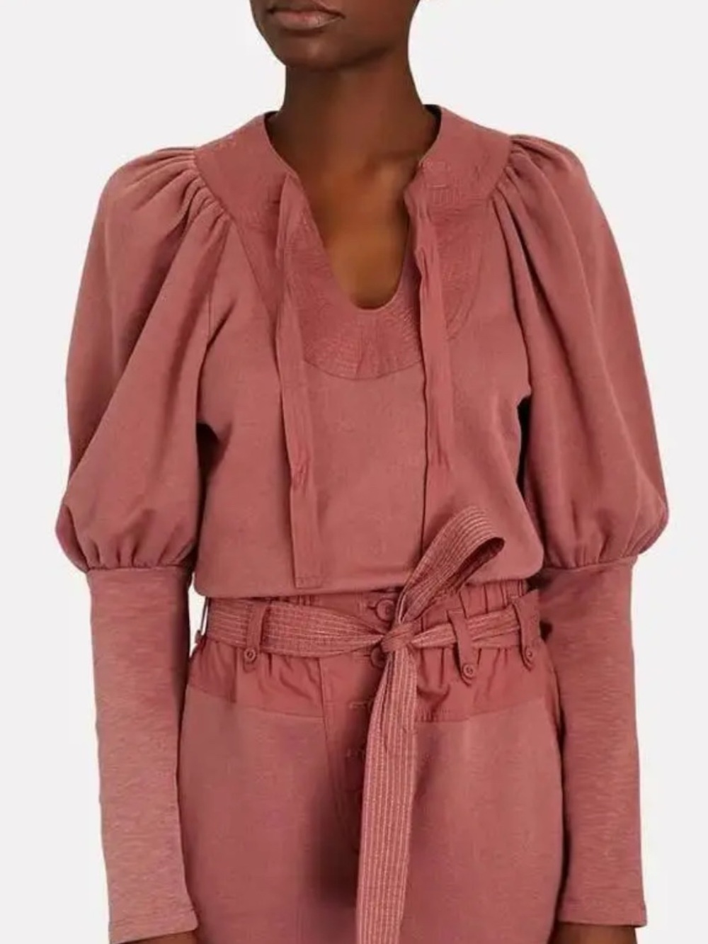 Ulla Johnson Sutton U-Neck Puff Sleeve Sweatshirt